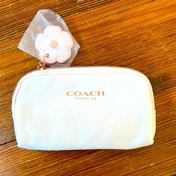 Coach Handbags - COACH - New mini Coach Rose Gold makeup/jewelry case. Lt pink satin w/charm.